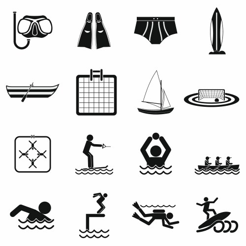 Water sport black simple icons vector image