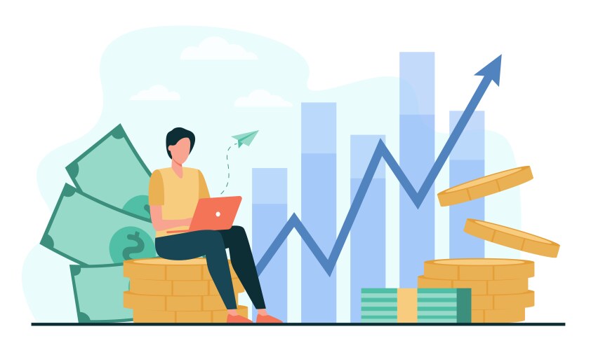 Investor with laptop monitoring growth vector image