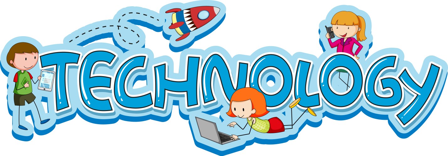 Word design for technology with kids and gadgets vector image