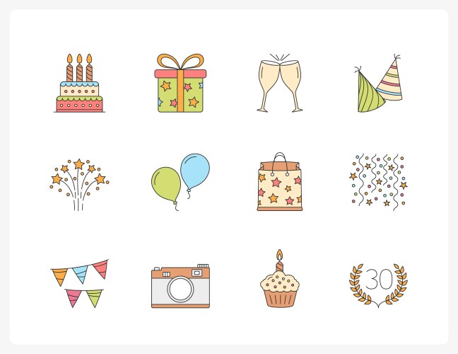 Birthday line icons vector image