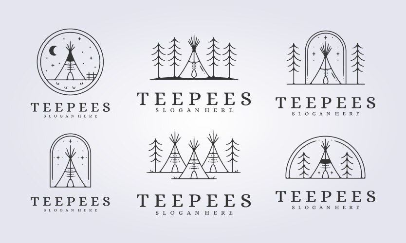 Set of line teepees tent logo icon vector image