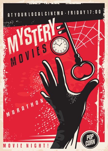 mystery movies marathon retro cinema poster design vector image