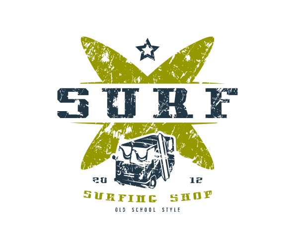 Surfing shop emblem graphic design for t-shirt vector image