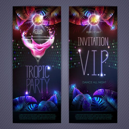 disco party poster with fluorescent tropic leaves vector image