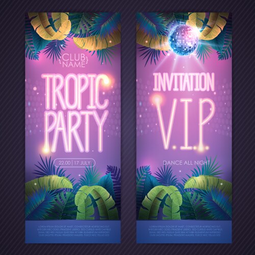 Summer disco party poster with tropic leaves vector image