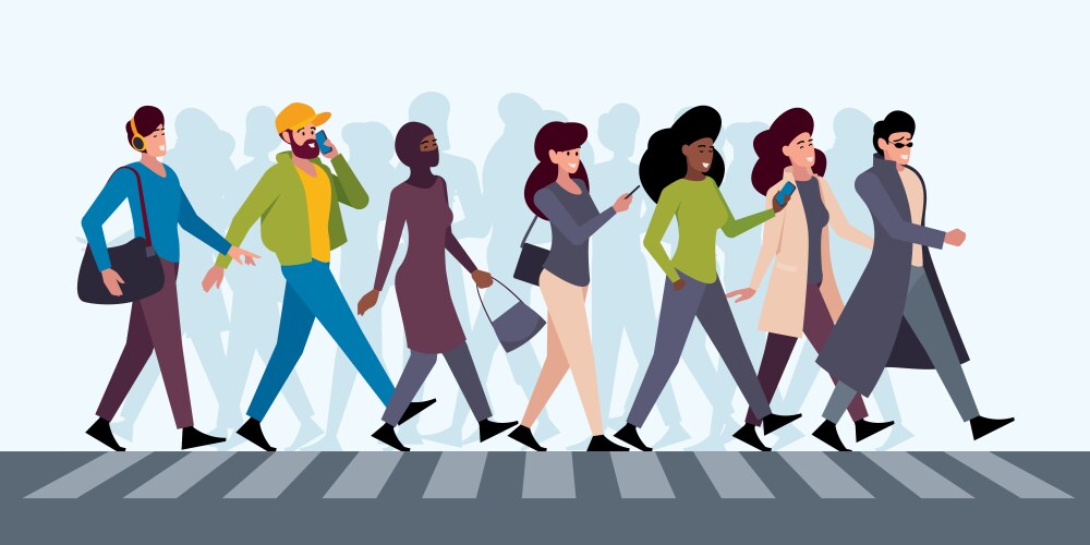 Crossing road people crowd walking in city urban vector image