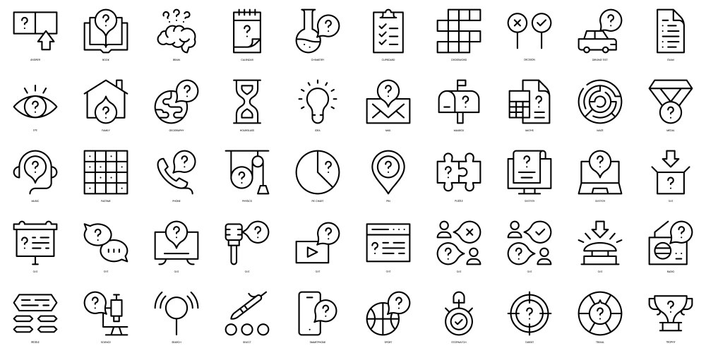 set of thin line quiz icons vector image