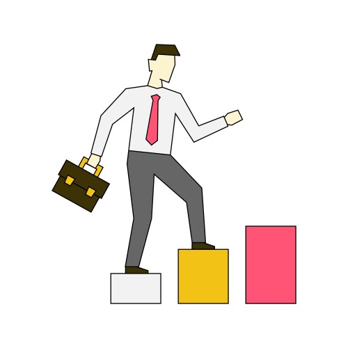 Businessman going up stairs linear vector image