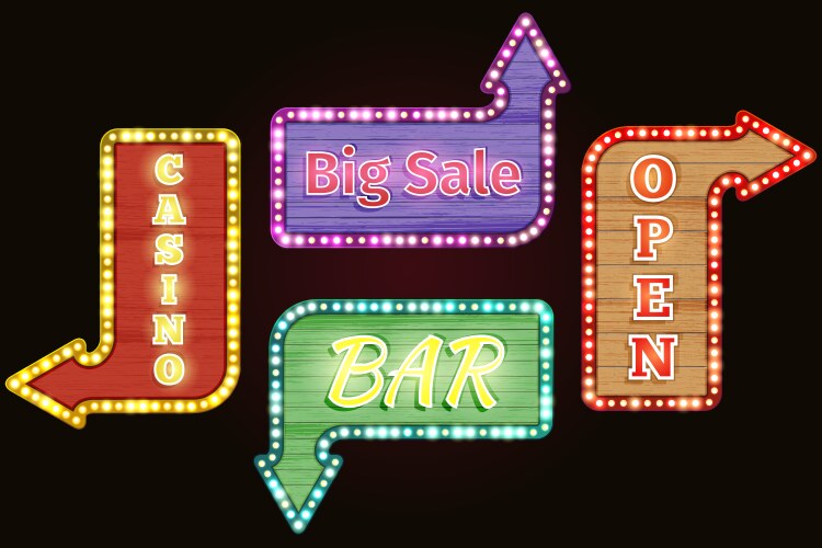 Open big sale casino bar retro neon signs vector image