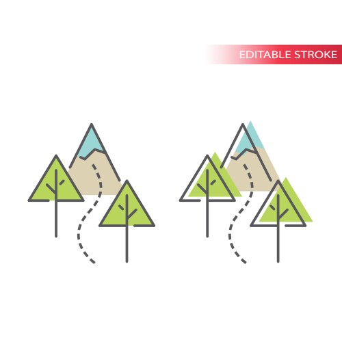 Hiking trail with trees and mountain icon vector image