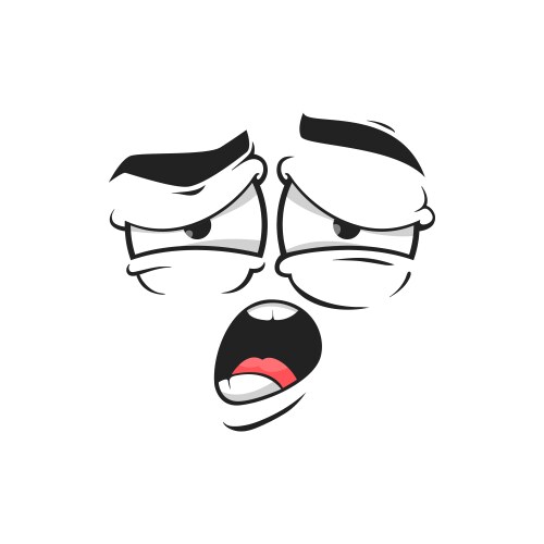 Cartoon yawning face tired emoji with open mouth vector image