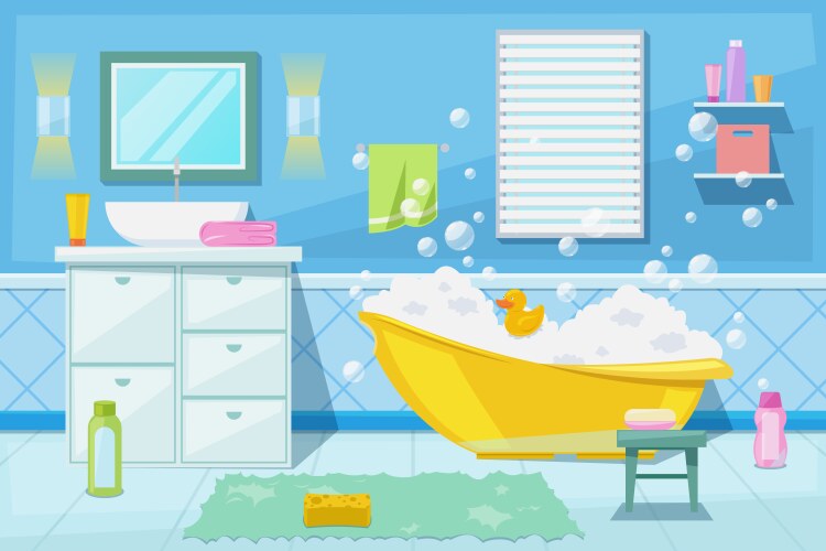 Baby shower and bath room interior cartoon vector image