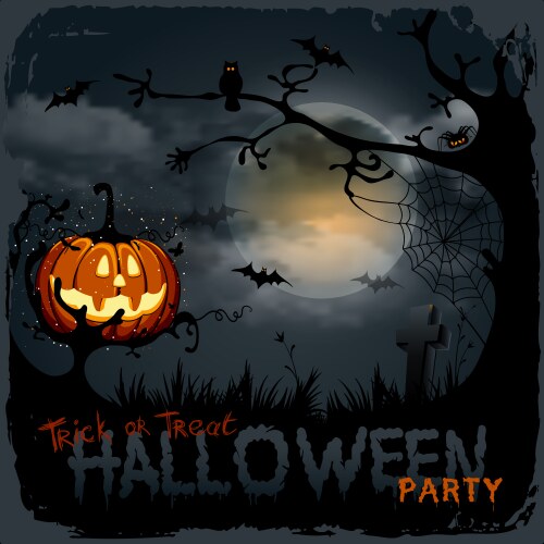 Halloween night background with pumpkin and full vector image