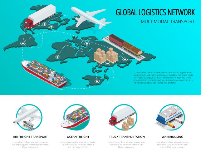 Global logistics network flat 3d isometric vector image