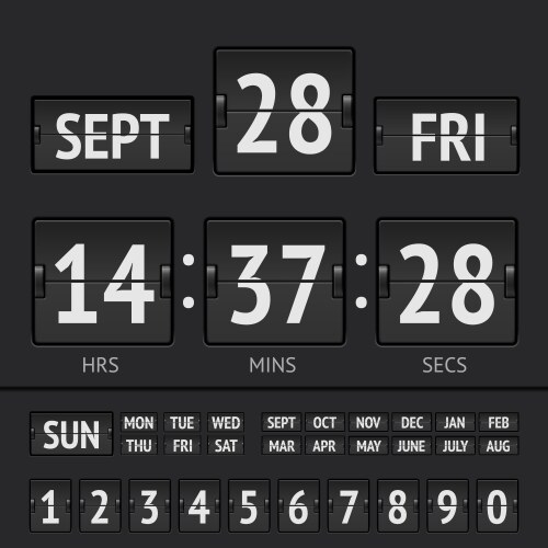 Analog black scoreboard digital week timer vector image