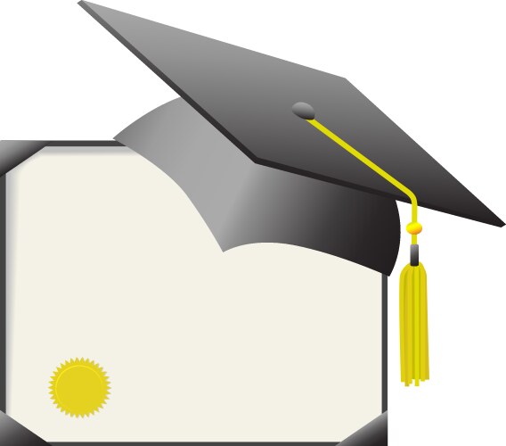 Mortarboard graduation cap and diploma vector image