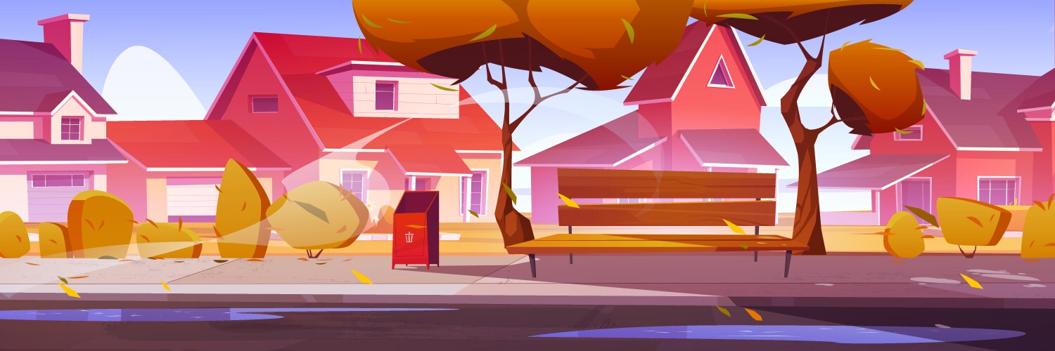 autumn town street with cozy houses yellow trees vector image