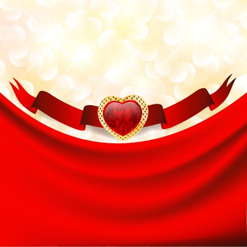 Ruby heart at banner with red drapery vector image