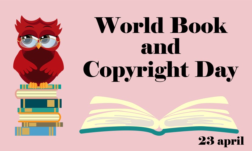 world book day smart owl on stack of books open vector image