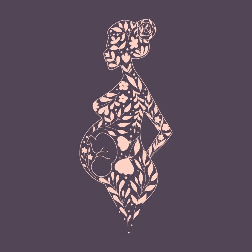 pregnant woman floral silhouette vector image