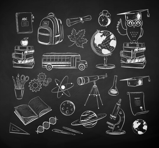 chalk drawn science and school items set vector image