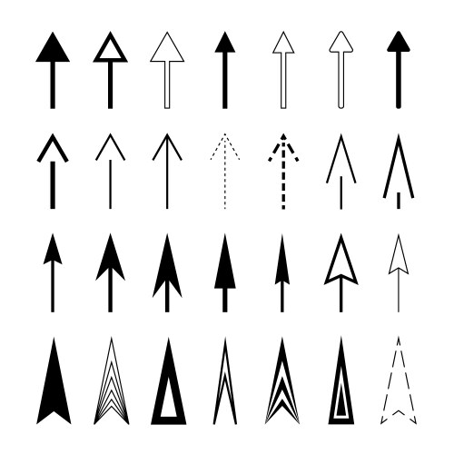 Arrows black set thin long icons simple oblong vector image