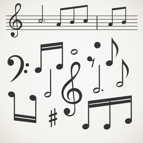 Music note collection on old paper vector image