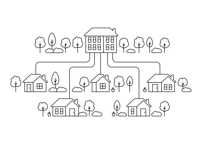 Neighborhood house line art street building vector image