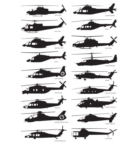 Military and civilian helicopter silhouettes vector image