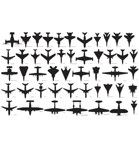 Military and civilian aircraft silhouettes vector image