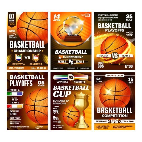 Basketball sport event flyer posters set vector image