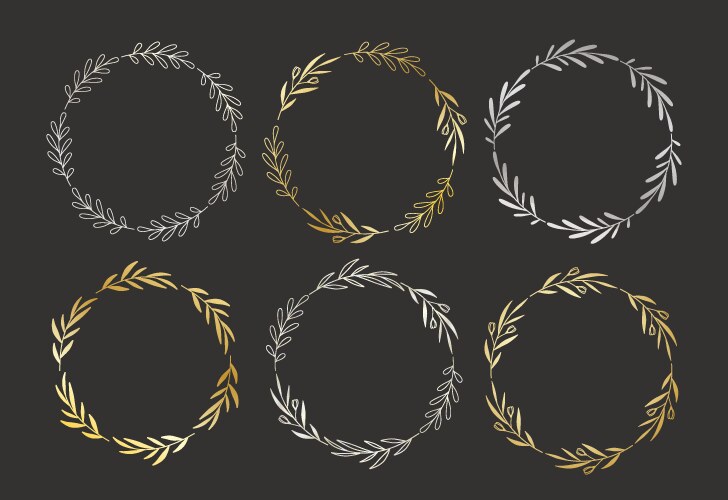 Set of golden and silver hand drawn round vector image