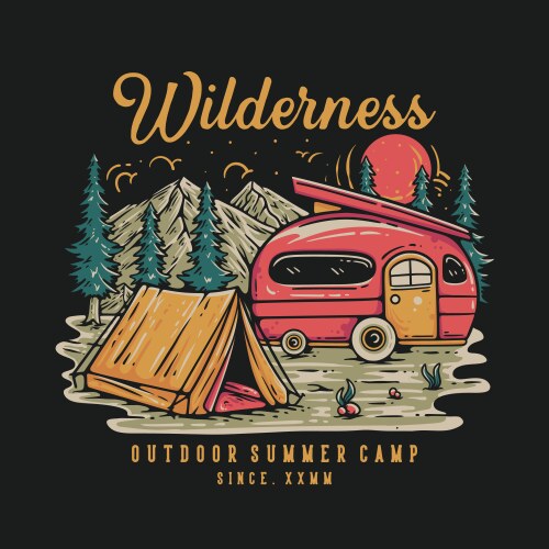 T shirt design wilderness outdoor summer camp vector image