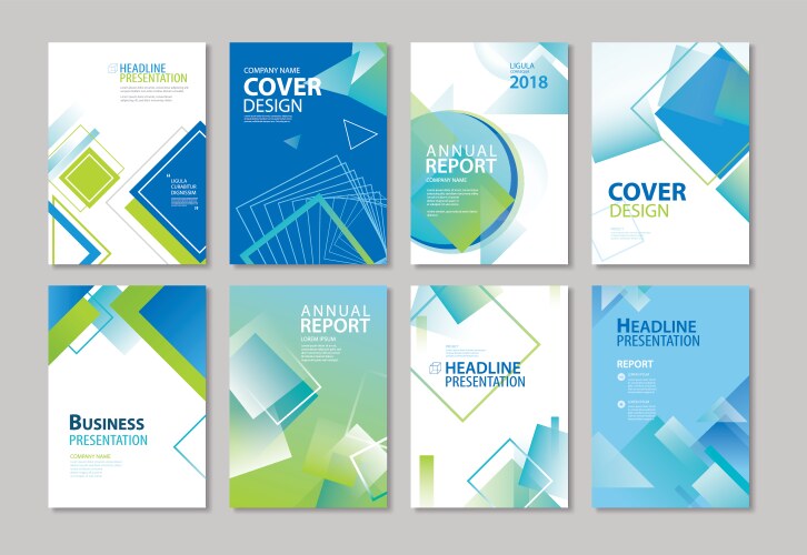 Set of blue cover annual report brochure design vector image