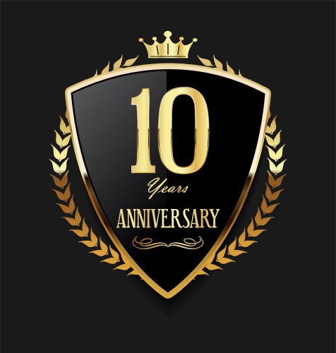 golden shield and laurel wreath anniversary retro vector image