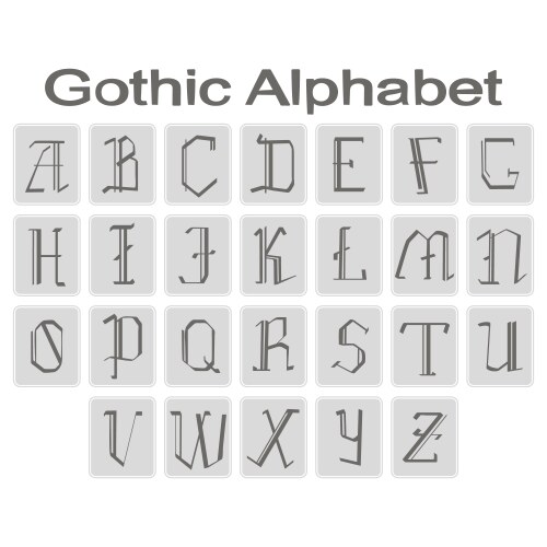 Set of monochrome icons with gothic alphabet vector image