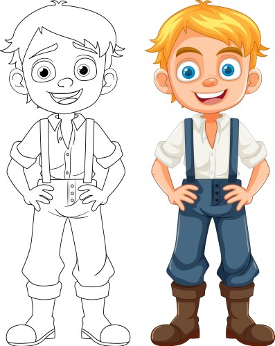 Happy smiley boy in farmer overalls cartoon vector image