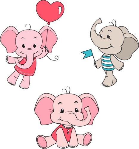 Baby elephant cartoon characters set vector image