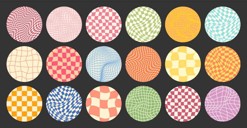 Groovy checkered pattern round colorful tiled vector image