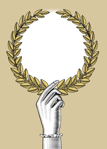 Womans hand holding a laurel wreath vector image