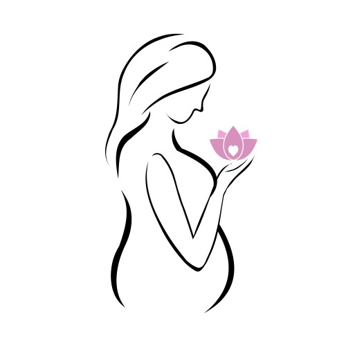 Pregnant mother holding a pink lotus flower vector image