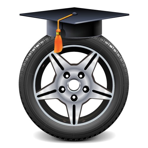 Car wheel with square academic cap vector image