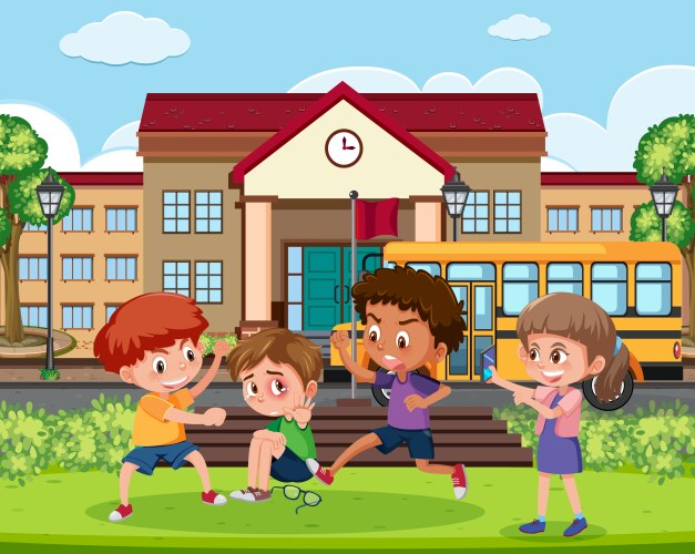 Scene with kid bullying their friend at school vector image