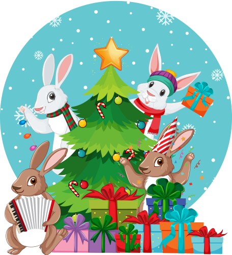 Christmas tree with rabbit vector image