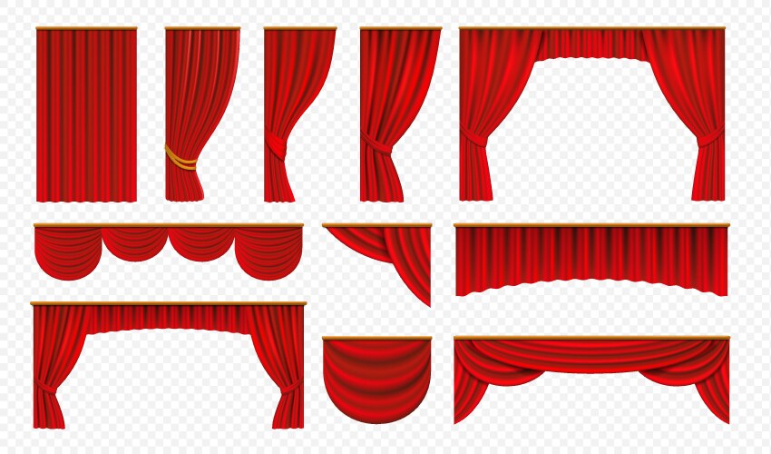 Realistic red curtains theater stage drapery vector image