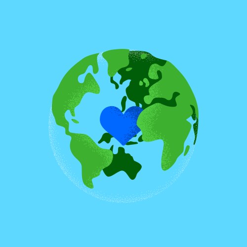 Green earth planet heart inside cartoon concept vector image