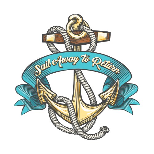 Anchor with ropes and ribbon tattoo vector image