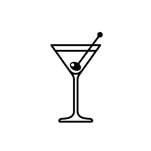 Martini cocktail with olive line icon vector image