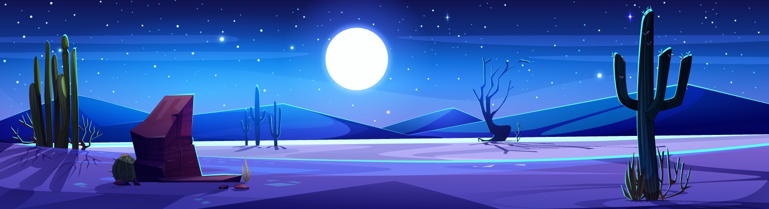 Night desert with moon glowing in sky vector image