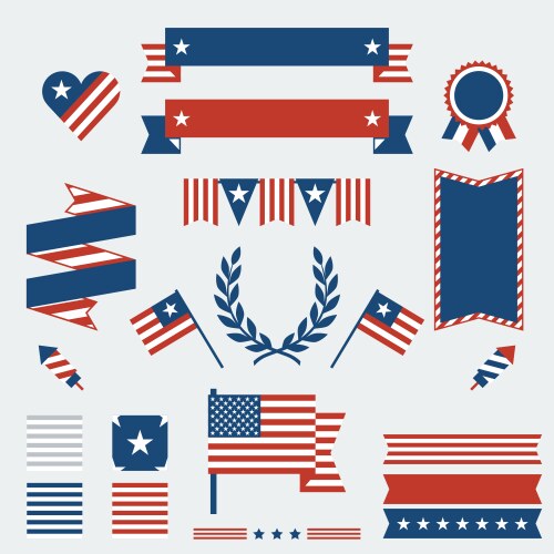 Independence day ribbons badges and decorative vector image